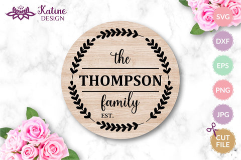 Family monogram bundle svg family name sign floral frames and wreaths. Personalized family sign, round wood signs. Jpg, png, eps, dxf, svg cut file. SVG KatineDesign 