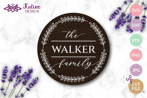 Family monogram bundle svg family name sign floral frames and wreaths. Personalized family sign, round wood signs. Jpg, png, eps, dxf, svg cut file. SVG KatineDesign 