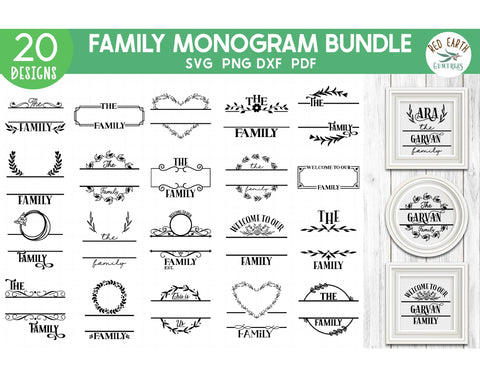 Family Monogram Bundle SVG,Family name sign making-20 Designs SVG Redearth and gumtrees 