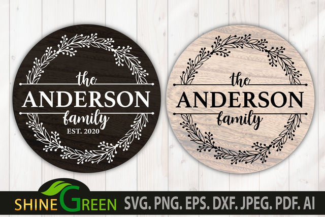 Family Monogram Frame SVG Floral Farmhouse Spring Round Sign SVG Shine Green Art 
