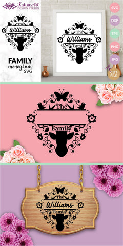 Family monogram last name sign frame with deer head svg. Jpg, png, eps, dxf, svg cut file. SVG KatineArt 