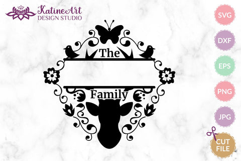 Family monogram last name sign frame with deer head svg. Jpg, png, eps, dxf, svg cut file. SVG KatineArt 