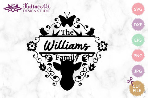 Family monogram last name sign frame with deer head svg. Jpg, png, eps, dxf, svg cut file. SVG KatineArt 