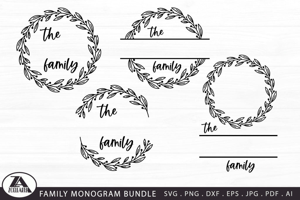 Family Monogram SVG Bundle | Farmhouse Floral Wreath - So Fontsy