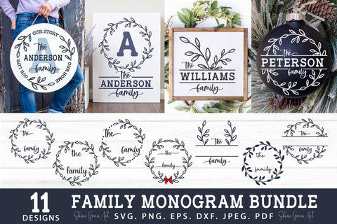 Family Monogram SVG Bundle with 11 Farmhouse Wreath SVG Shine Green Art 