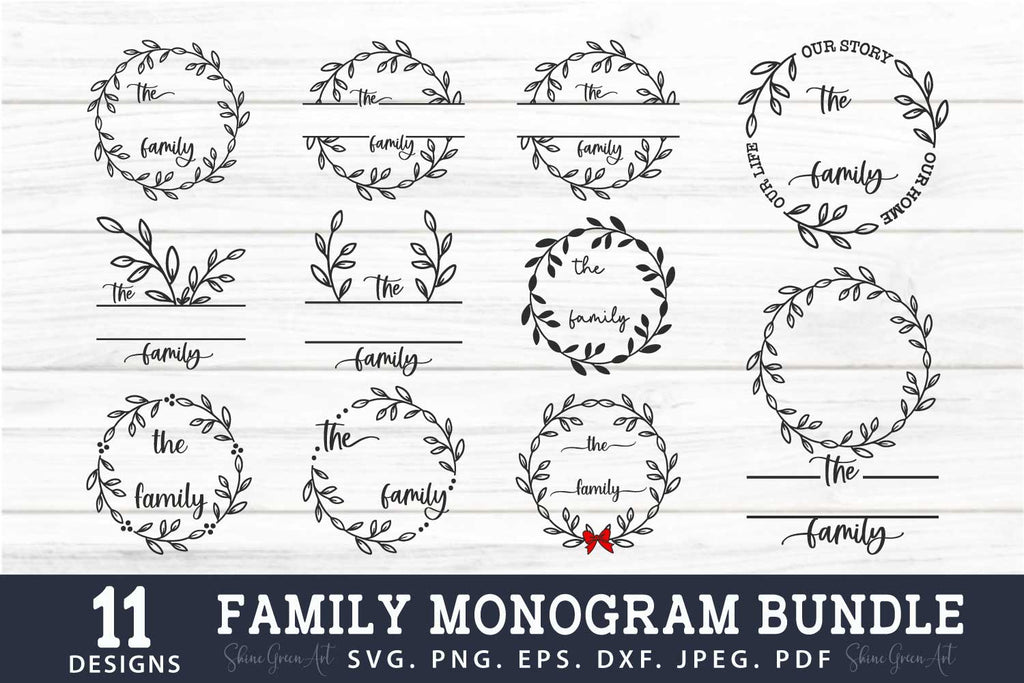 Family Monogram SVG Bundle with 11 Farmhouse Wreath - So Fontsy