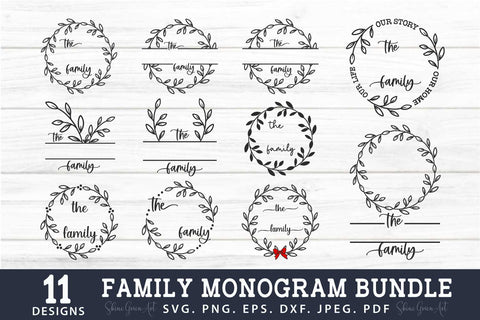 Family Monogram SVG Bundle with 11 Farmhouse Wreath SVG Shine Green Art 