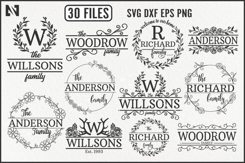 Family Monogram Svg Bundle, Wreath Monogram Svg, Family Svg - So Fontsy