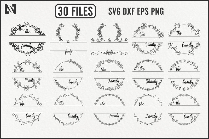 Family Monogram Svg Bundle, Wreath Monogram Svg, Family Svg - So Fontsy