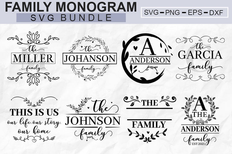 Family Monogram SVG Bundle.wreath Monogram svg, wedding svg, - So Fontsy