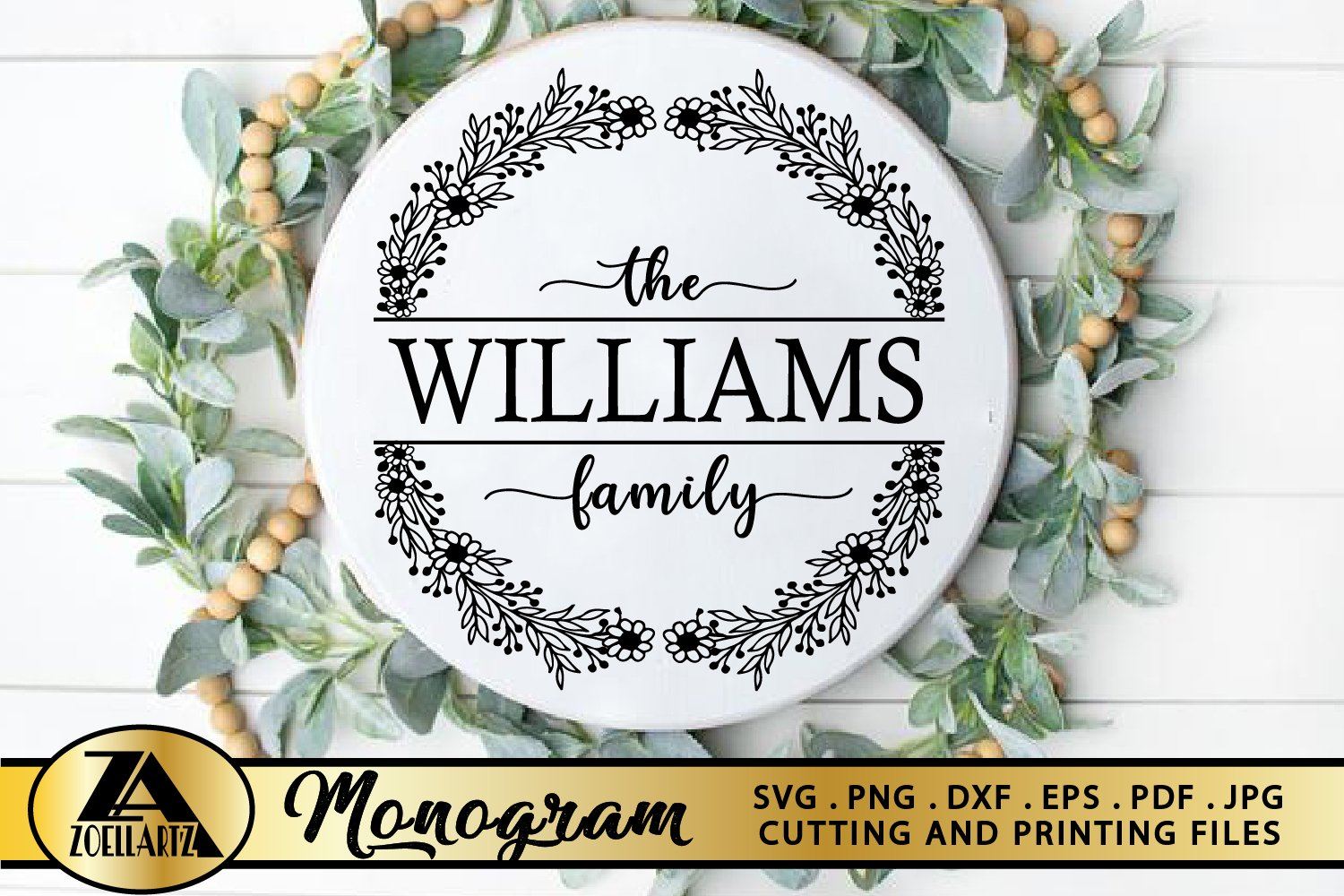 Family Monogram SVG Family Name SVG Farmhouse Wreath SVG - So Fontsy