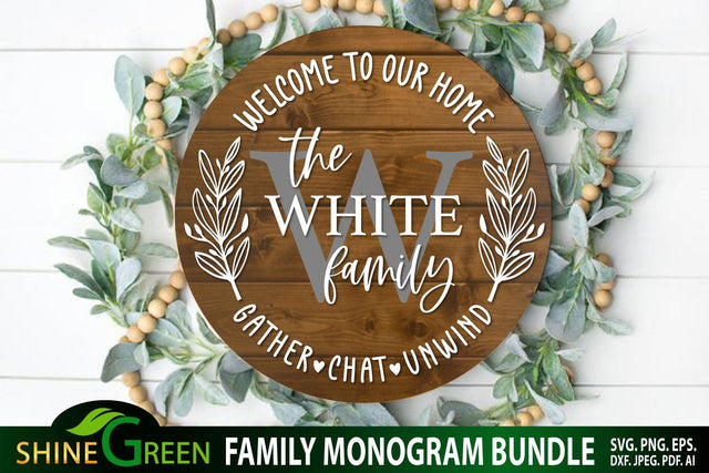 Family Monogram SVG Farmhouse Monogram - Welcome to Our Home SVG Shine Green Art 
