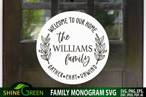 Family Monogram SVG Farmhouse Monogram - Welcome to Our Home SVG Shine Green Art 
