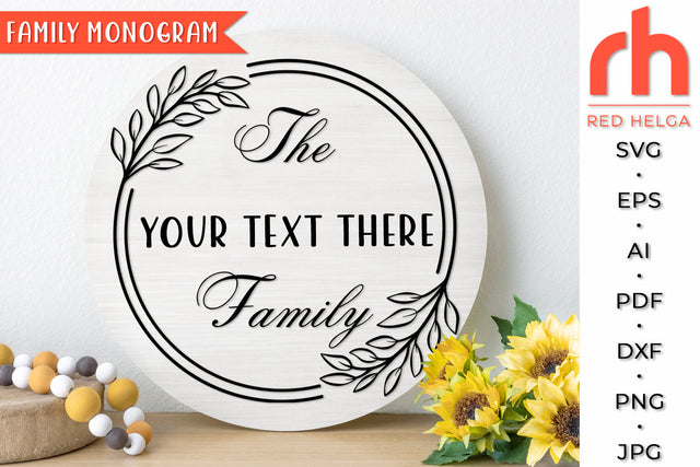 Family Monogram SVG - Leaves Frame Cut File SVG RedHelgaArt 