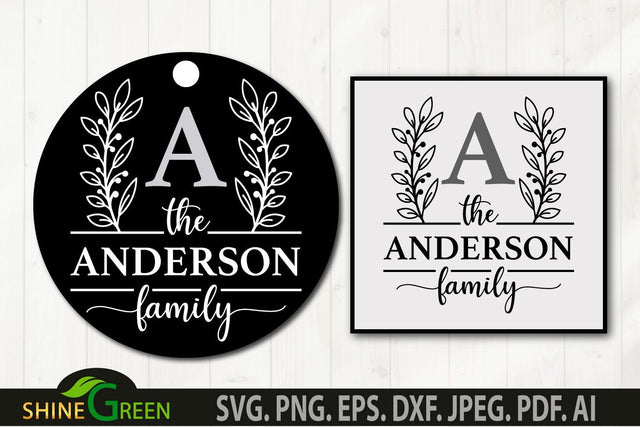 Family Monogram SVG Split Frame Round Sign for Home, Farmhouse SVG Shine Green Art 