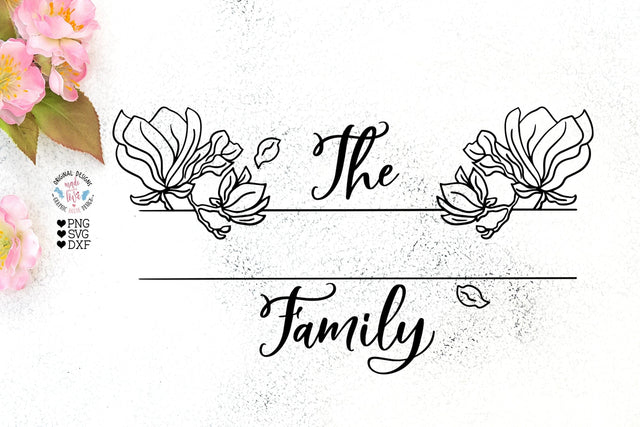 Family Name Frame with Flowers SVG Graphic House Design 