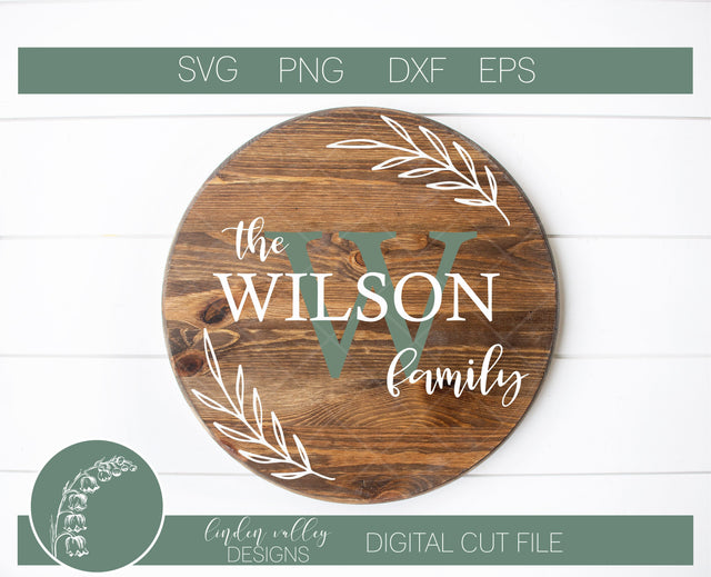 Family Name Round With Laurel Leaf SVG SVG Linden Valley Designs 