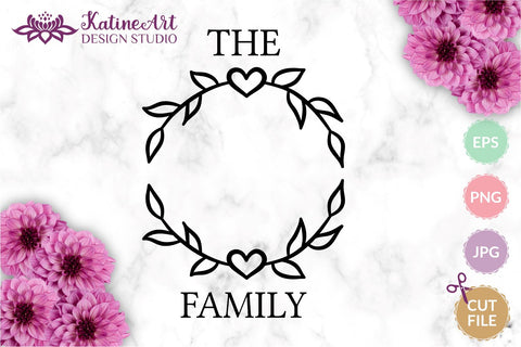 Family Name Sign Family monogram svg including floral frame with heart. Personalized family sign. Jpg, png, eps, dxf, svg cut file. SVG KatineArt 