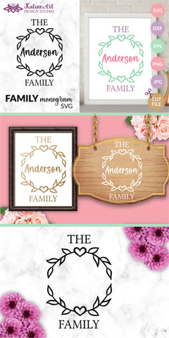 Family Name Sign Family monogram svg including floral frame with heart. Personalized family sign. Jpg, png, eps, dxf, svg cut file. SVG KatineArt 