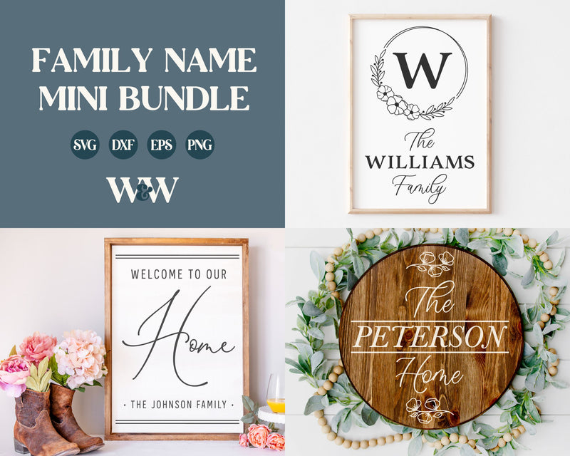 Family Name Sign SVG Bundle | Customizable Family Sign Bundle SVG Wood And Walt 