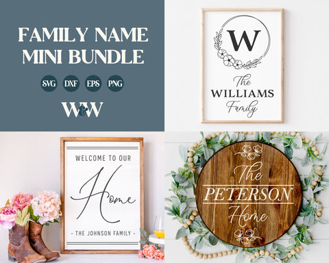 Family Name Sign SVG Bundle | Customizable Family Sign Bundle SVG Wood And Walt 