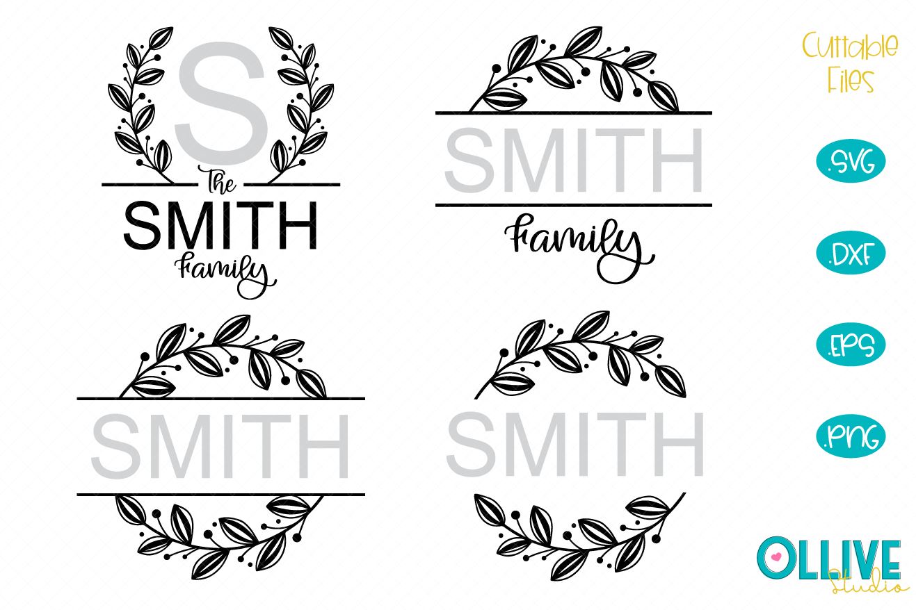 Family split monogram svg bundle, Floral last name svg - So Fontsy