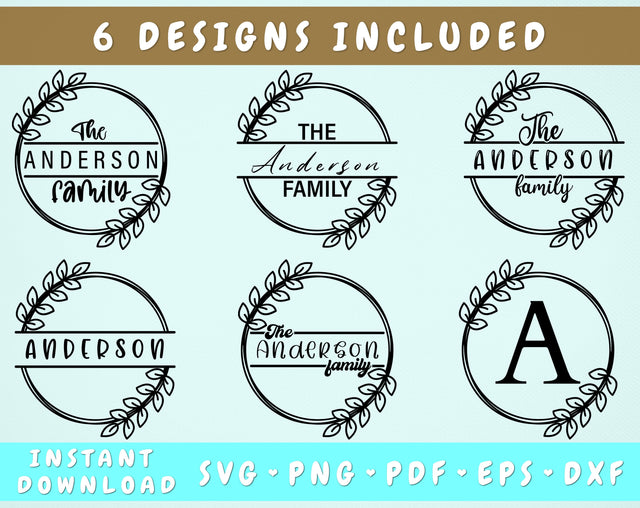 Family Name Split Monogram SVG Bundle, 6 Designs, Family Sign SVG, Leaf Frame SVG, Cut Files for Cricut, Glowforge SVG HappyDesignStudio 
