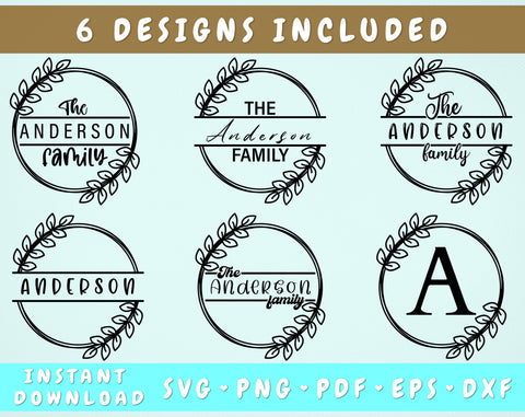 Family Name Split Monogram SVG Bundle, 6 Designs, Family Sign SVG, Leaf Frame SVG, Cut Files for Cricut, Glowforge SVG HappyDesignStudio 