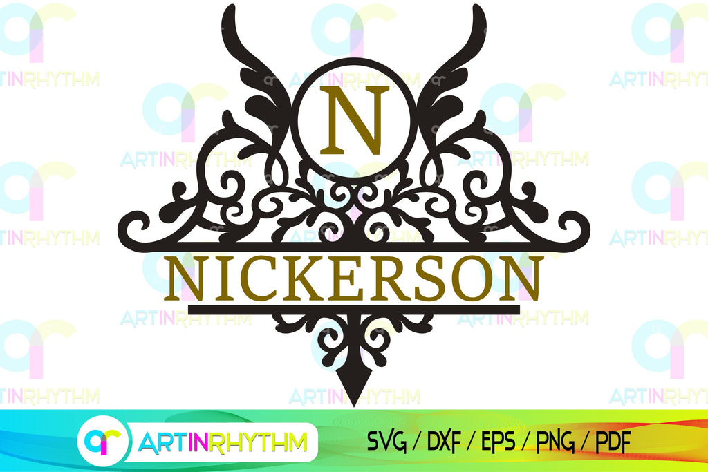 Family name split monogram svg - So Fontsy