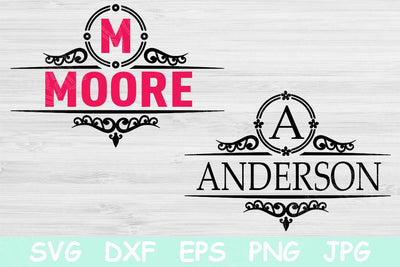 Family Name Svg, Wedding Split Monogram Svg, Mailbox Monogram Svg Files for Cricut, Last Name Monogram Frame Svg, Flourish Frame Svg Dxf Png SVG TiffsCraftyCreations 