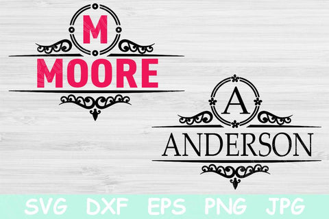 Family Name Svg, Wedding Split Monogram Svg, Mailbox Monogram Svg Files for Cricut, Last Name Monogram Frame Svg, Flourish Frame Svg Dxf Png SVG TiffsCraftyCreations 
