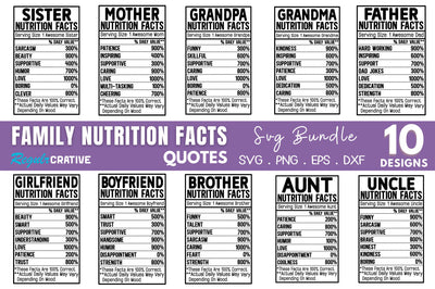 Family Nutrition Facts SVG Bundle SVG Regulrcrative 