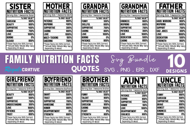 Family Nutrition Facts SVG Bundle SVG Regulrcrative 