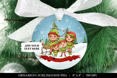 Family of 4 Elves Round Ornament Sublimation PNG Sublimation BijouBay 