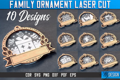 Family Ornaments Laser Cut SVG | Christmas Ornament Laser Cut SVG Design | CNC Files SVG Fly Design 