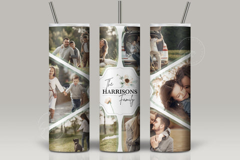 Family Photo Collage Tumbler Sublimation Wrap Png, Add Your Own Family Name, Floral Tumbler Wrap PNG, 20oz Skinny Design, Digital Download Sublimation Syre Digital Creations 