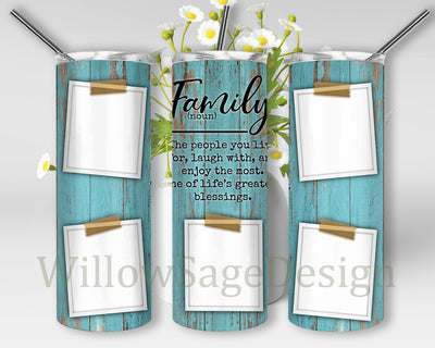 Family Photo Frame Tumbler Design,Wood Grain Family Definition Quote 20oz Skinny Tumbler, Love Family Tumbler Png, Family Sublimation Design for Straight, Digital Download Sublimation WillowSageDesign 