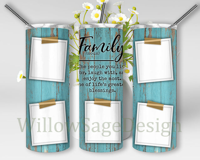 Family Photo Frame Tumbler Design,Wood Grain Family Definition Quote 20oz Skinny Tumbler, Love Family Tumbler Png, Family Sublimation Design for Straight, Digital Download Sublimation WillowSageDesign 