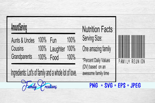 Family Reunion Nutrition Label SVG Family Creations 