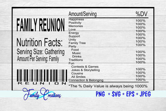 Family Reunion Nutrition Label SVG Family Creations 