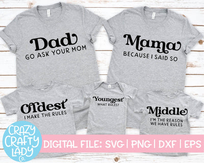Family Rules | Funny Matching T-shirt Quote SVG Cut File Bundle SVG Crazy Crafty Lady Co. 