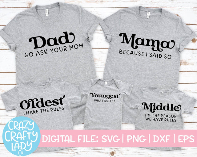 Family Rules | Funny Matching T-shirt Quote SVG Cut File Bundle SVG Crazy Crafty Lady Co. 