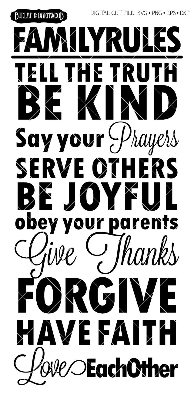 Family Rules SVG Burlap and Barnwood 