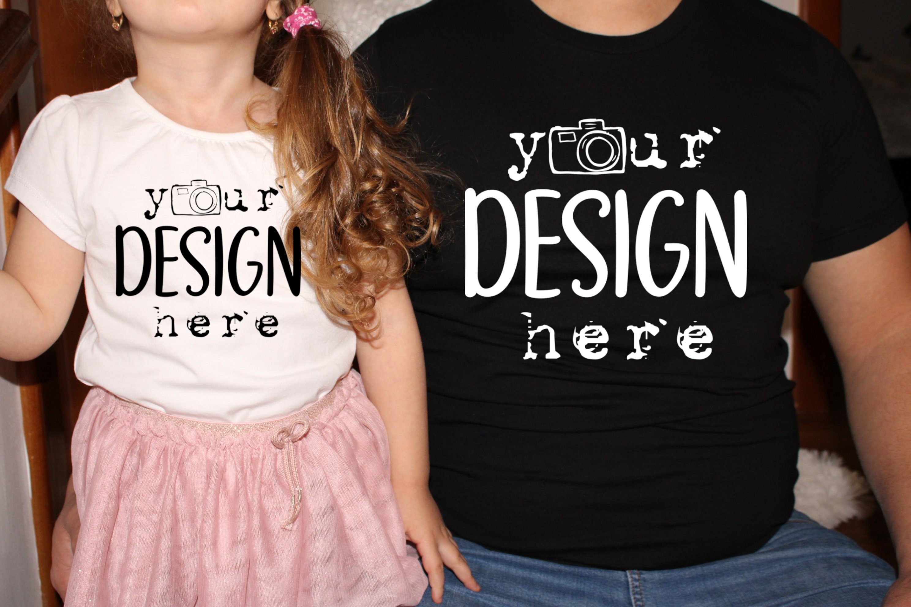 Family Shirts Mockup, Matching Dad and Daughter, Black & White