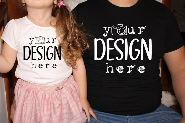 Family Shirts Mockup, Matching Dad and Daughter, Black & White Mockup,Matching Family Mockups,Model black tshirt Mockup, Kid White Mockup Mock Up Photo ArtStudio 