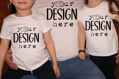 Family Shirts Mockup, White Clothes Mockup, Brothers,Matching Family,Mockups Matching Dad & Childrens, Model White tshirt Mockup Kid Mockup Mock Up Photo ArtStudio 