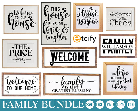 Family Sign Svg bundle. Home Decor Svg designs, Farmhouse Sign Svg, Porch Svg, Farmhouse Style Wall Art, Farmhouse Quotes Svg, SVG cut files SVG etcify 