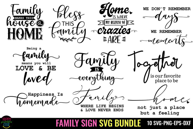 Family Sign SVG Bundle I Farmhouse Sign SVG Bundle I Home SVG SVG Happy Printables Club 