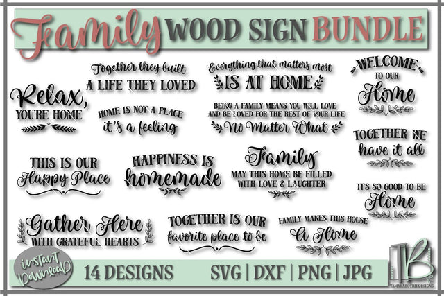 Family Sign SVG Bundle, Wood Sign Cut files SVG TB Designs 