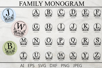 Family split monogram svg bundle, Alphabet set svg, Floral last name svg SVG AnastasiyaArtDesign 